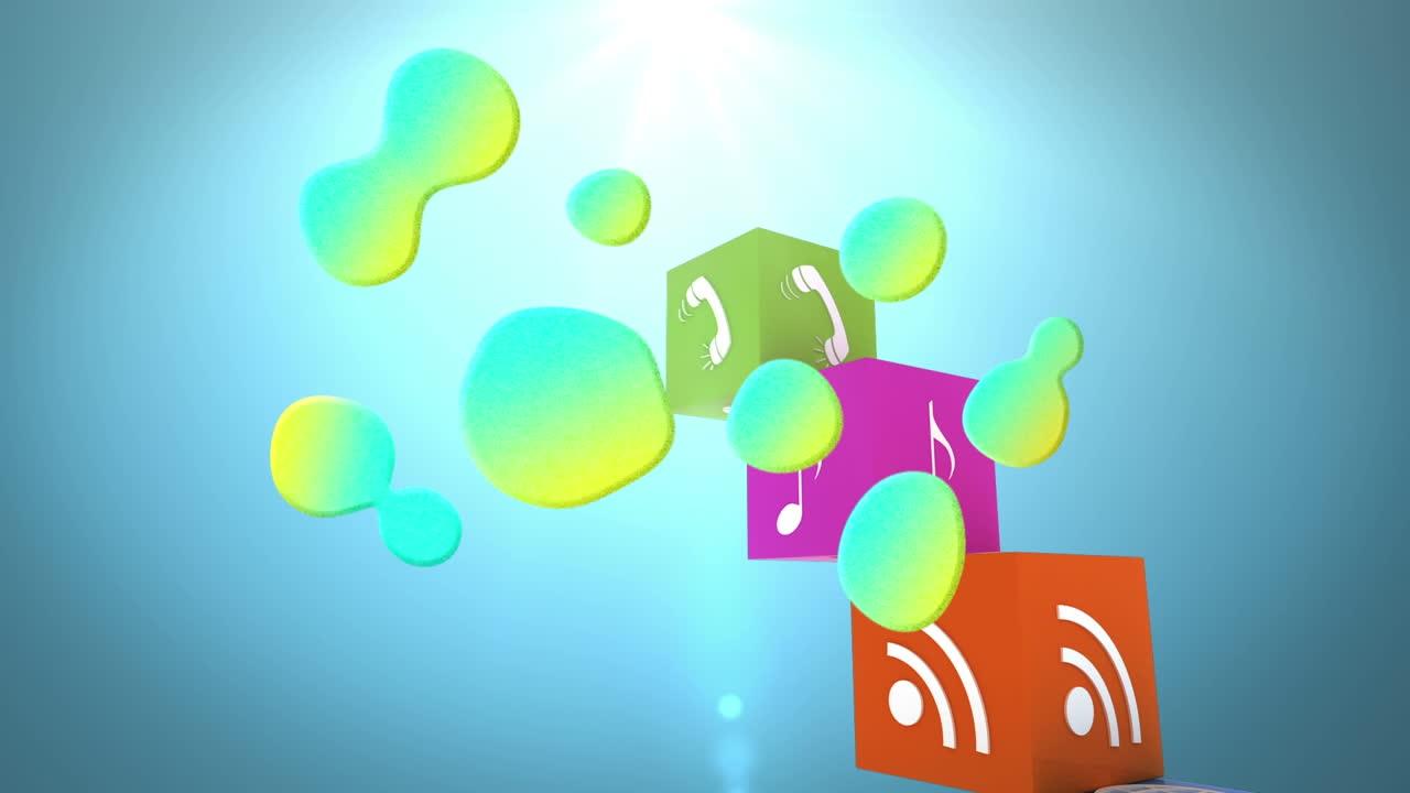 animación de puntos verdes sobre los iconos de las redes sociales