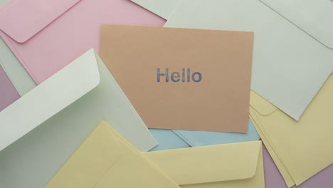 close up of hello text in blue  on a envelope