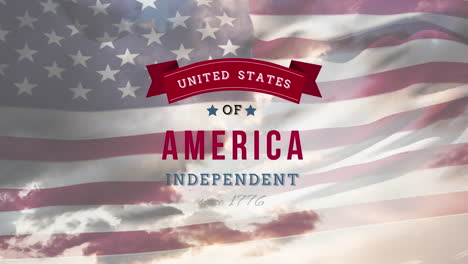 united states of america, independent since 1776 text in banner and flag