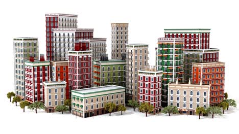 Camera fly around Beautiful city with periodic buildings. 3D rendering 4K