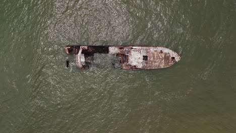 aerial view of a shipwreck at sea