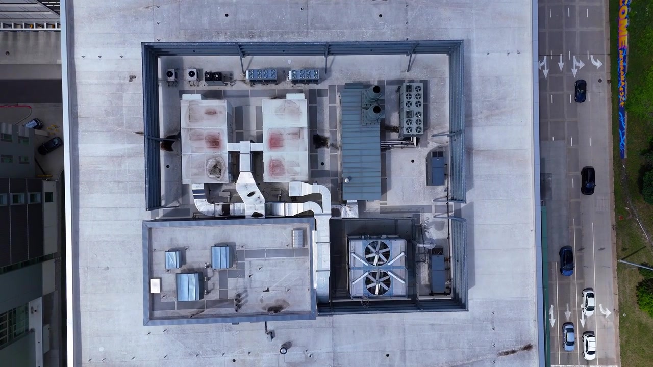 Aerial top down view of HVAC system on industrial building in Grand Rapids, MI