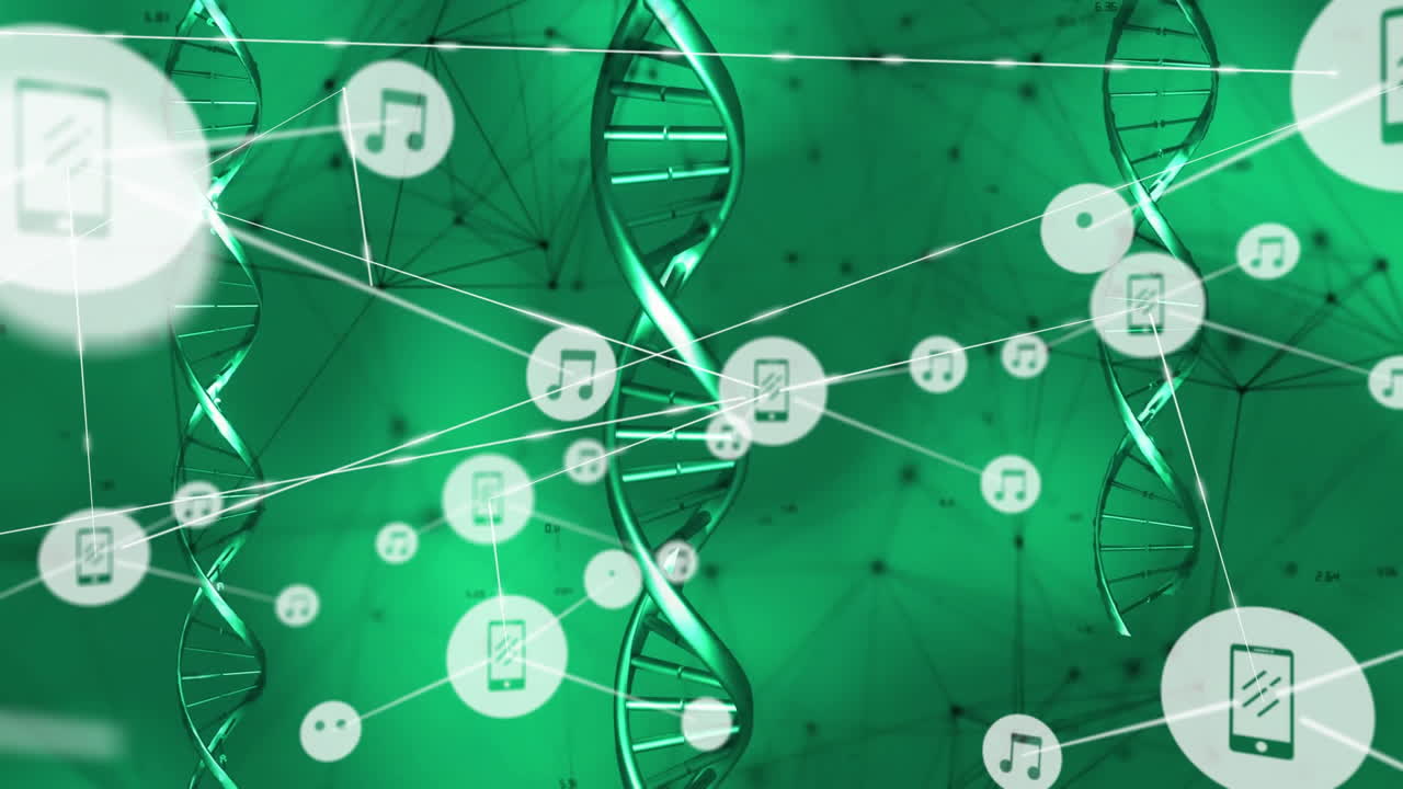 dna 스트랜드 및 디지털 아이콘, 데이터 연결 애니메이션