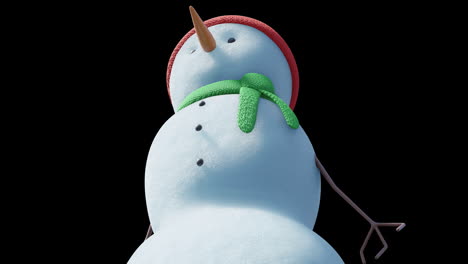 animation of christmas snow man moving on black background