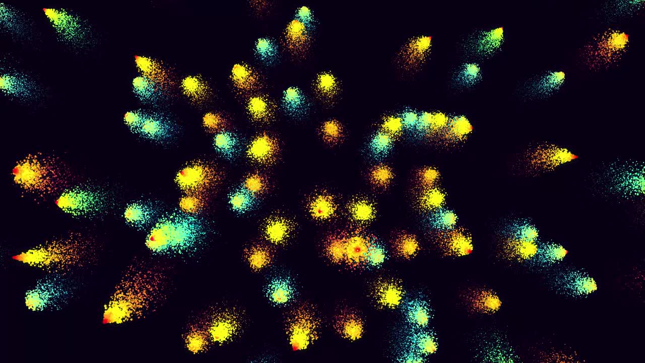 Magic particles form beatuful trails. 3d render abstract colorful explosion with luma matte like alpha channel. Rainbow color explosion.