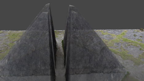 pyramid graphic as textured 3d model, photogrammetry design software. drone flight. visual concept theme. point cloud.