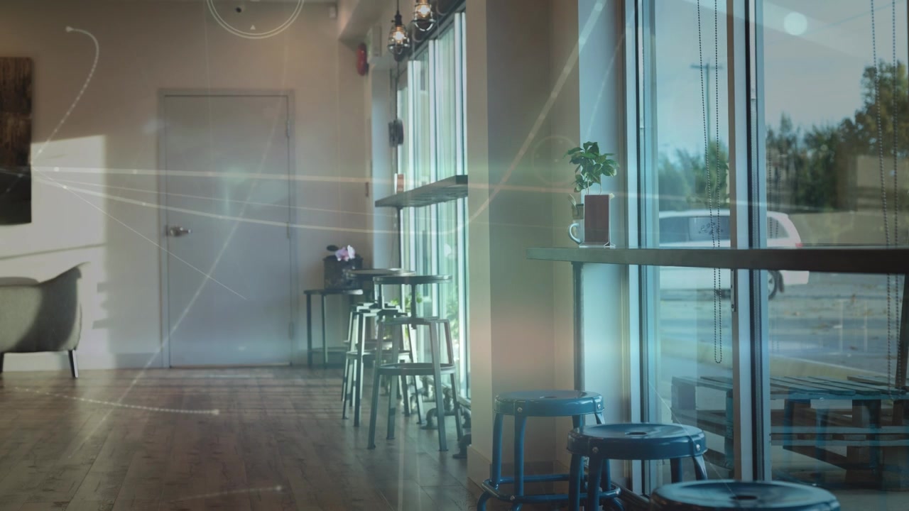 Animatie van een netwerk van verbindingen over een huis
