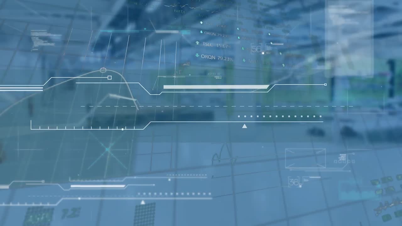 animazione di diverse operazioni di elaborazione dei dati su ufficio in background