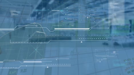 animation of diverse data processing over office in background