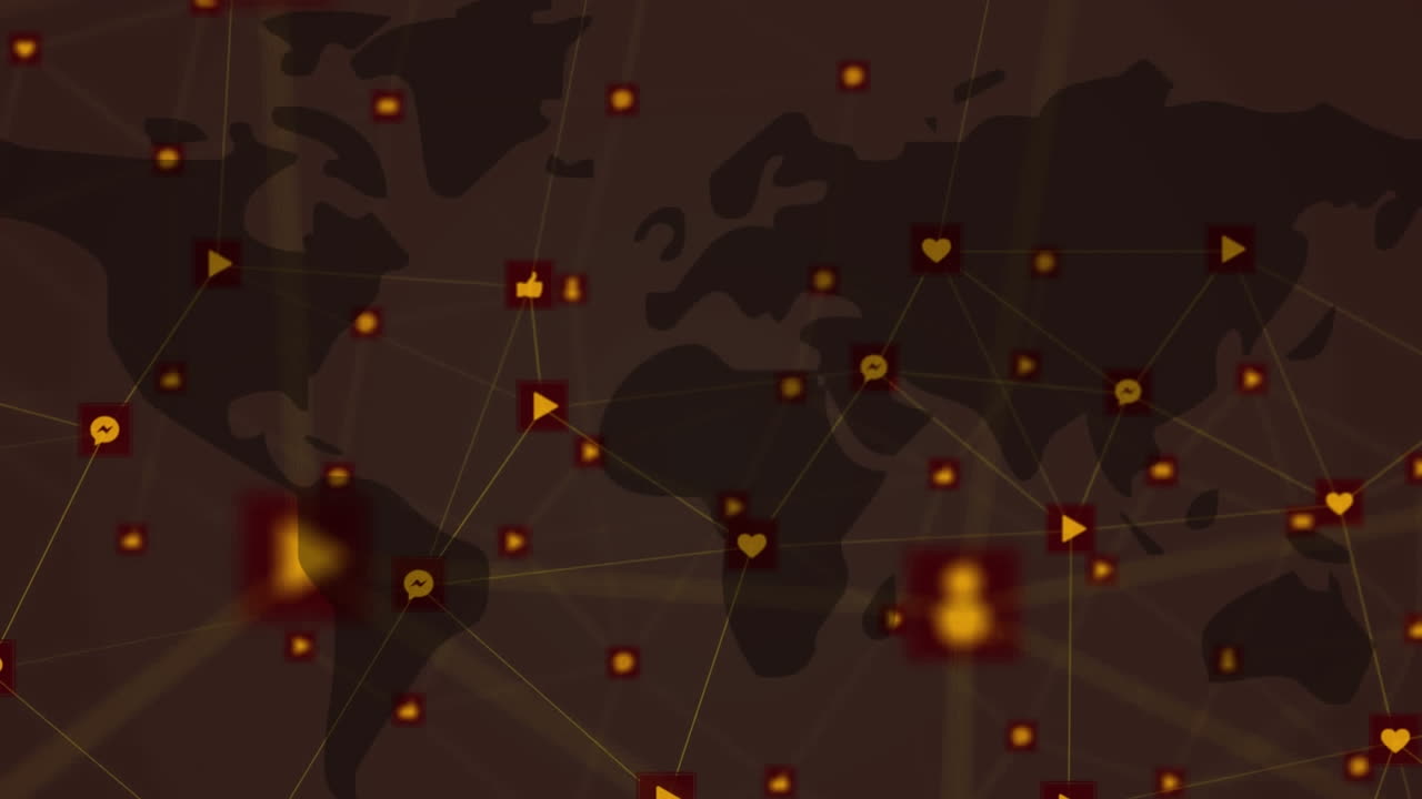 Animation of network of connections with icons over world map