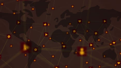 animation of network of connections with icons over world map