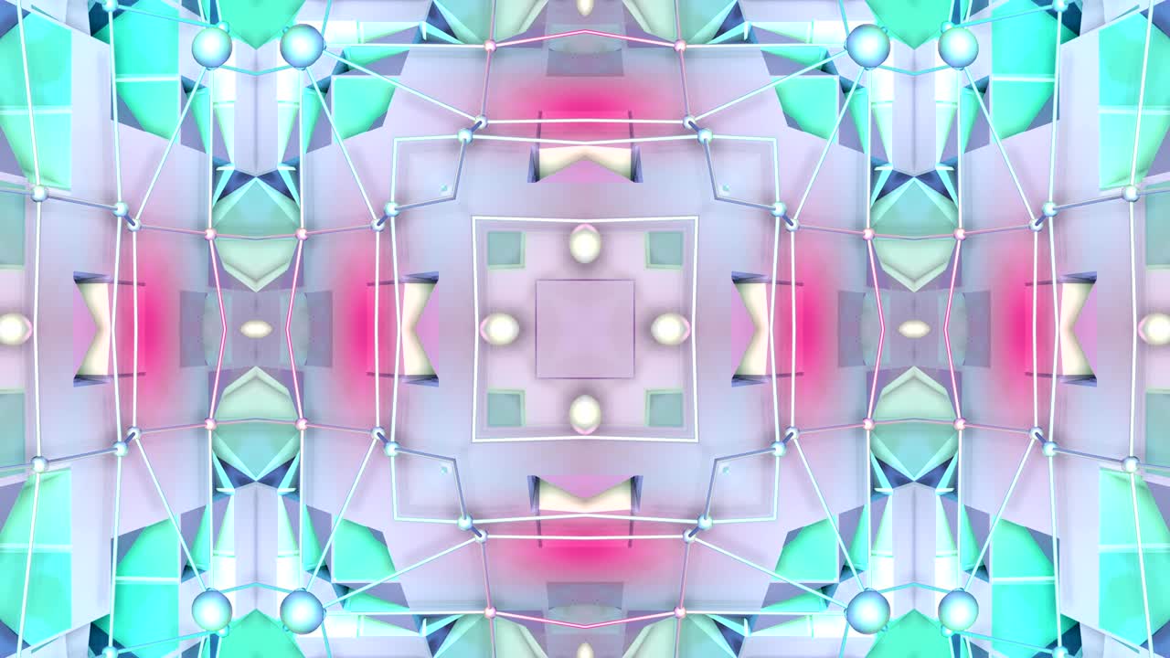 fondo abstracto geométrico azul bajo como un vitral móvil o caleidoscopio en 4k. animación 3d de bucle, imágenes sin costuras en el popular estilo bajo de poli. v12