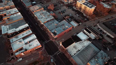 static-overhead-aerial-rising-and-circling-top-down-intersection-of-E-Cook-Ave-with-N-Milwaukee-Ave