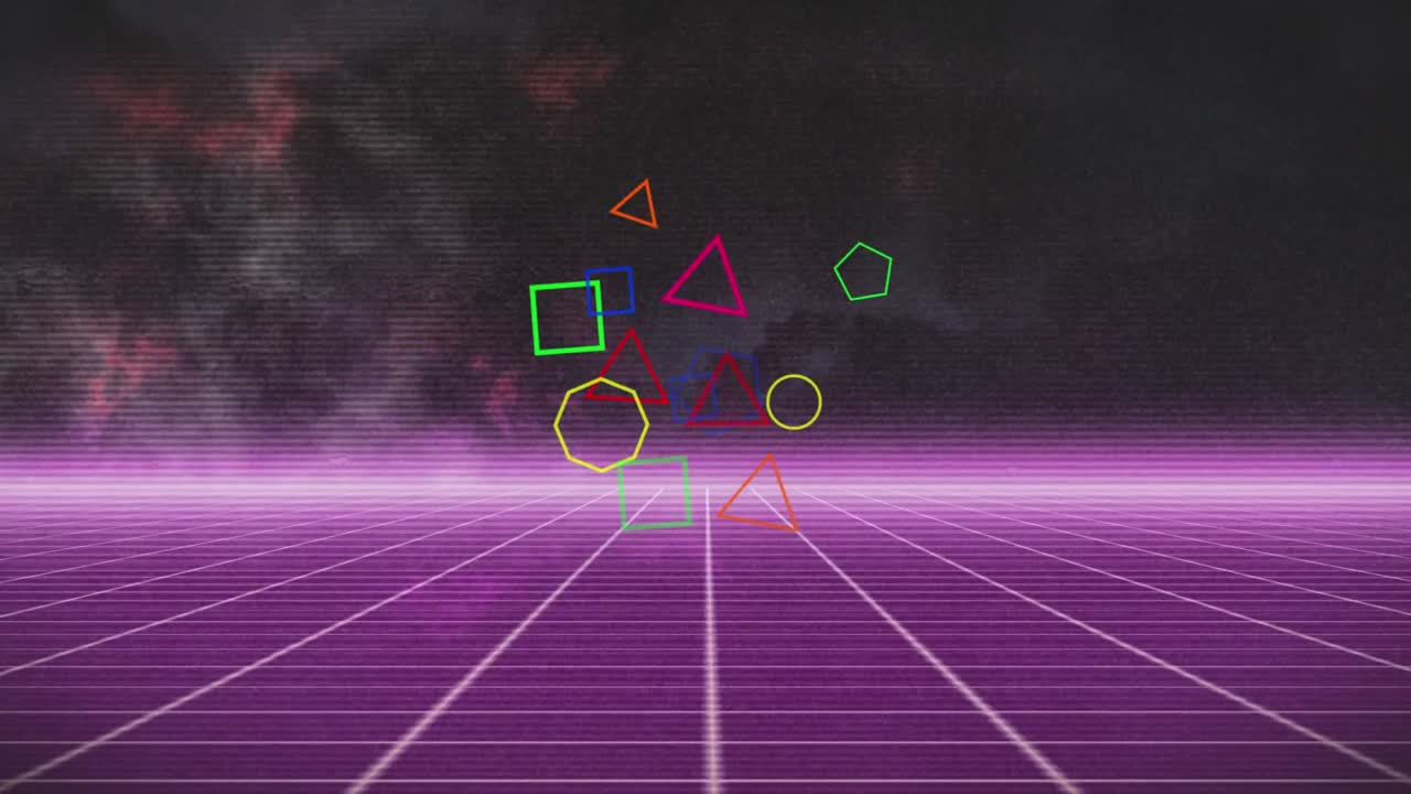 Animación de formas y procesamiento de datos sobre una cuadrícula de metaverso.