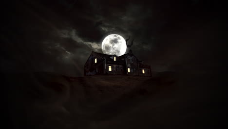 mystical horror background with the house and moon 1