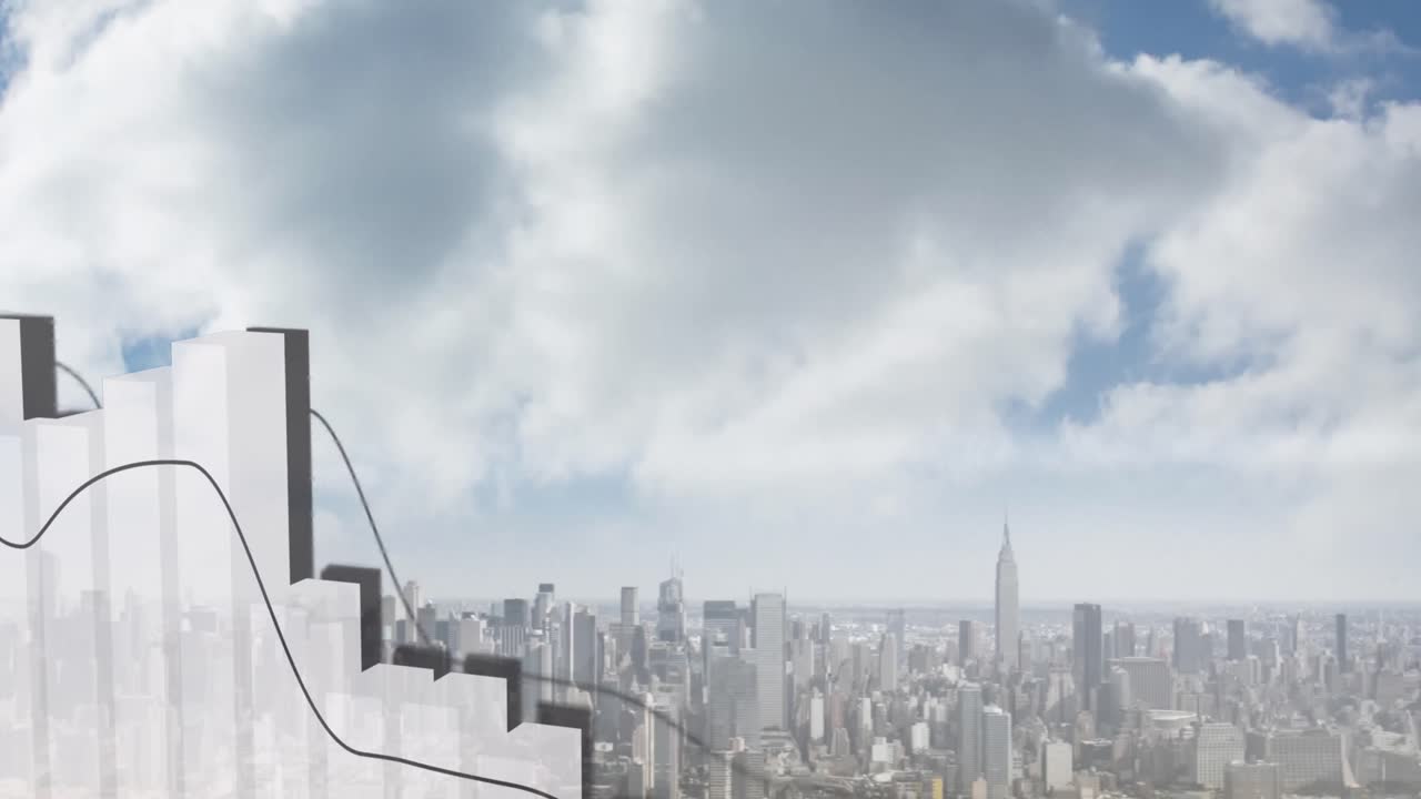 도시 풍경 위의 데이터 처리 애니메이션