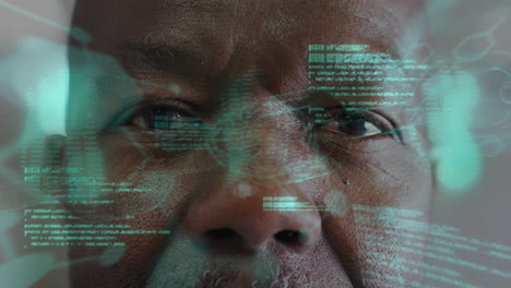 animation of scientific data processing over senior african american male doctor