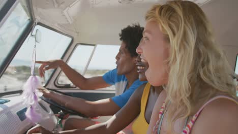 young adult friends in a camper van 4k