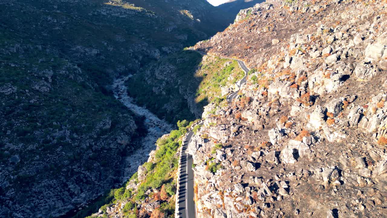 Bain's Kloof Mountain Pass road - Drone flying along the road.