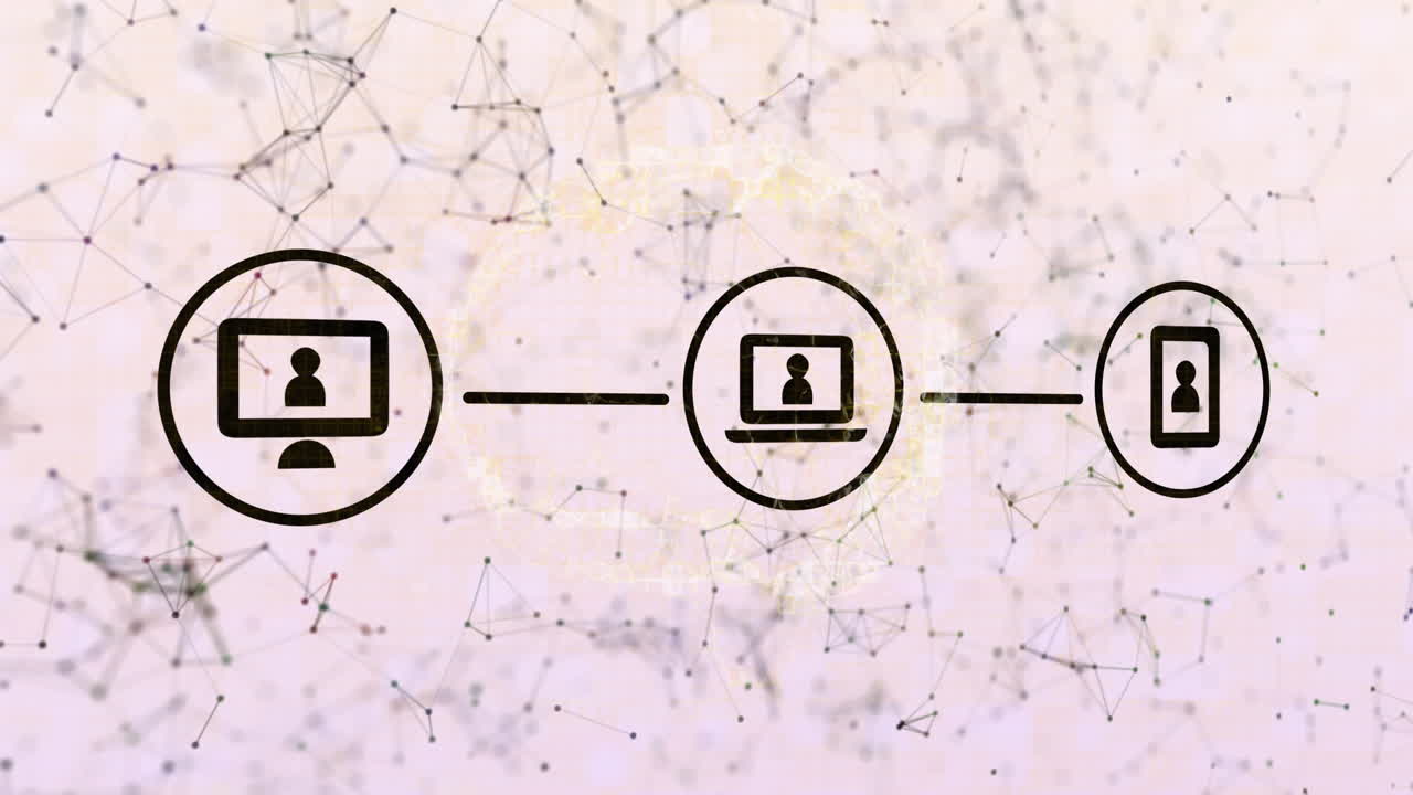 핑크색 배경에 연결 네트워크에 대한 디지털 아이콘 네트워크의 디지털 애니메이션