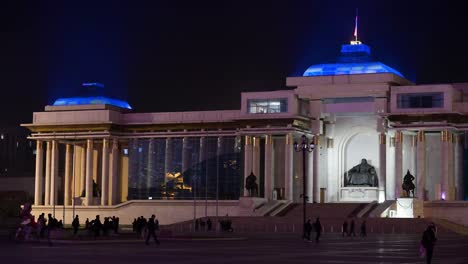 genghis khan square in ulaanbaatar at night