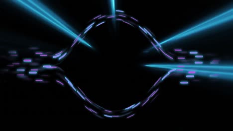 Animation-of-blue-neon-light-trails-and-shapes-over-black-background