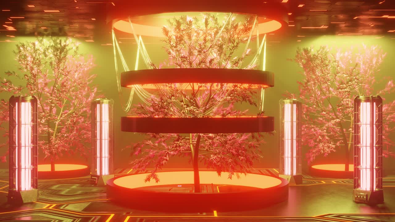 Futuristic Vertical Farm with Glowing Trees