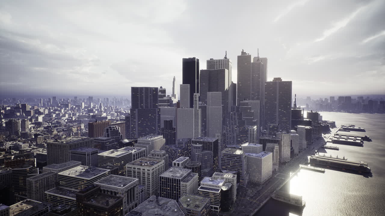 En urban skyline viser moderne arkitektur mod en skyet baggrund