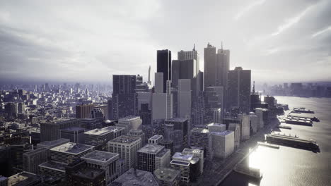 urban skyline showcases modern architecture against a cloudy backdrop