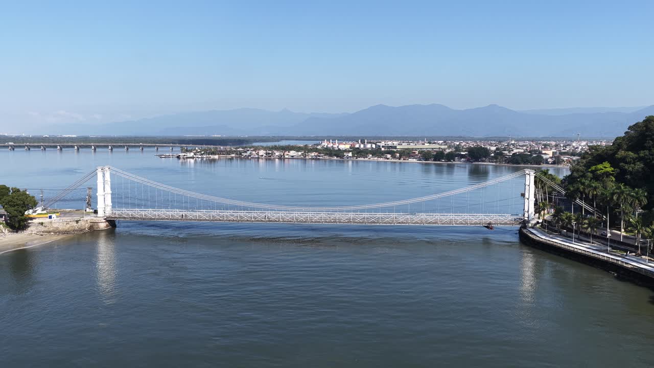 Pensil Bridge At Sao Vicente In Sao Paulo Brazil. Beach Skyline. Downtown Cityscape. Summer Travel. Pensil Bridge At Sao Vicente In Sao Paulo Brazil. Suspension Bridge