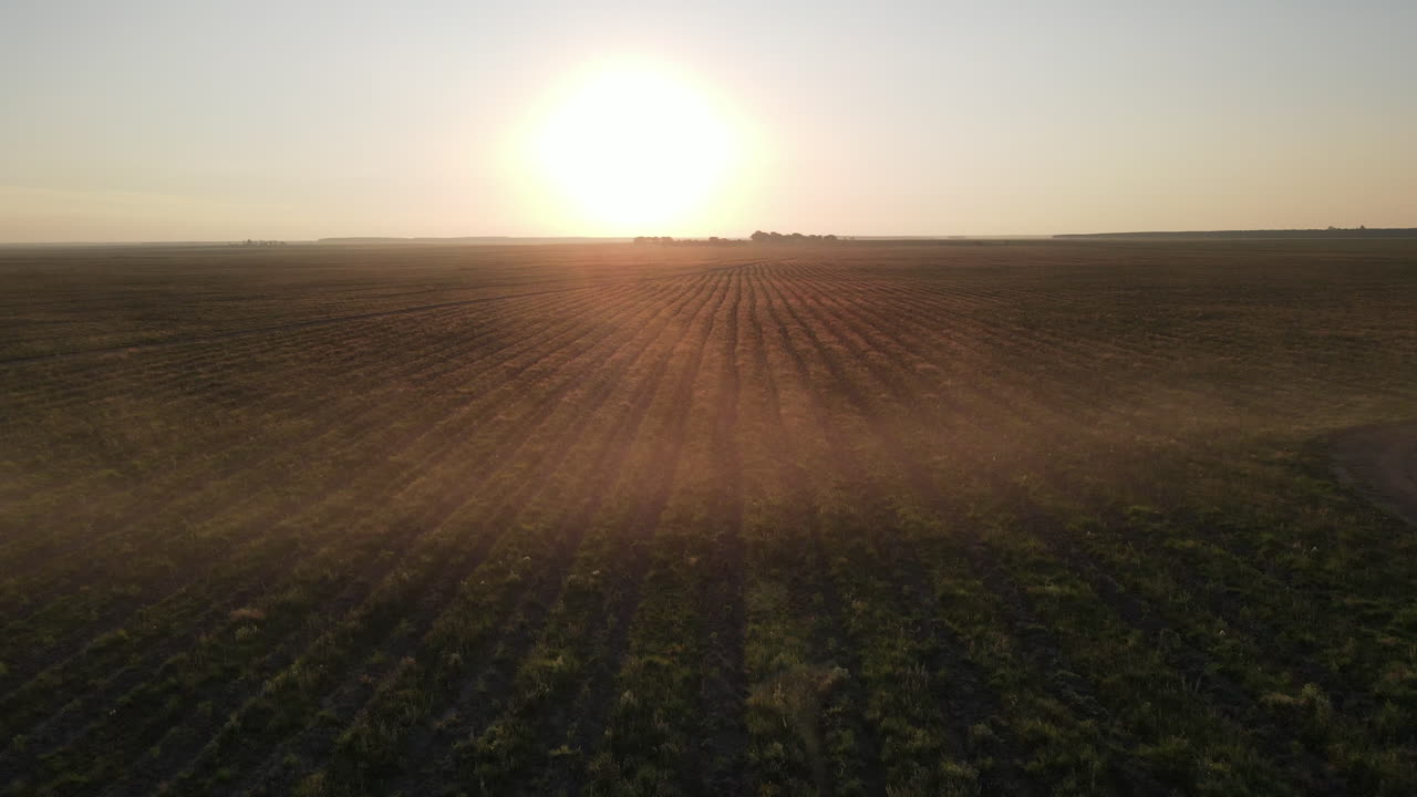 vista aérea de la puesta de sol en un campo
