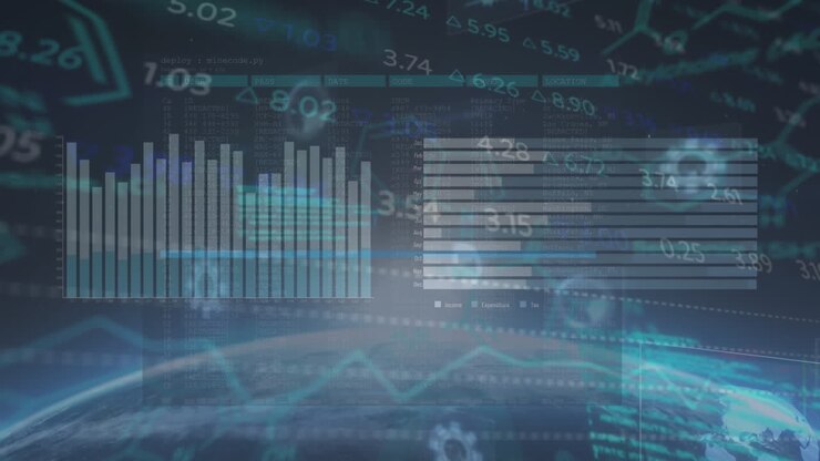Animasjon av finansiell databehandling over skannende skjermer