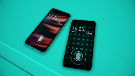 two futuristic smartphones with fingerprint sensors