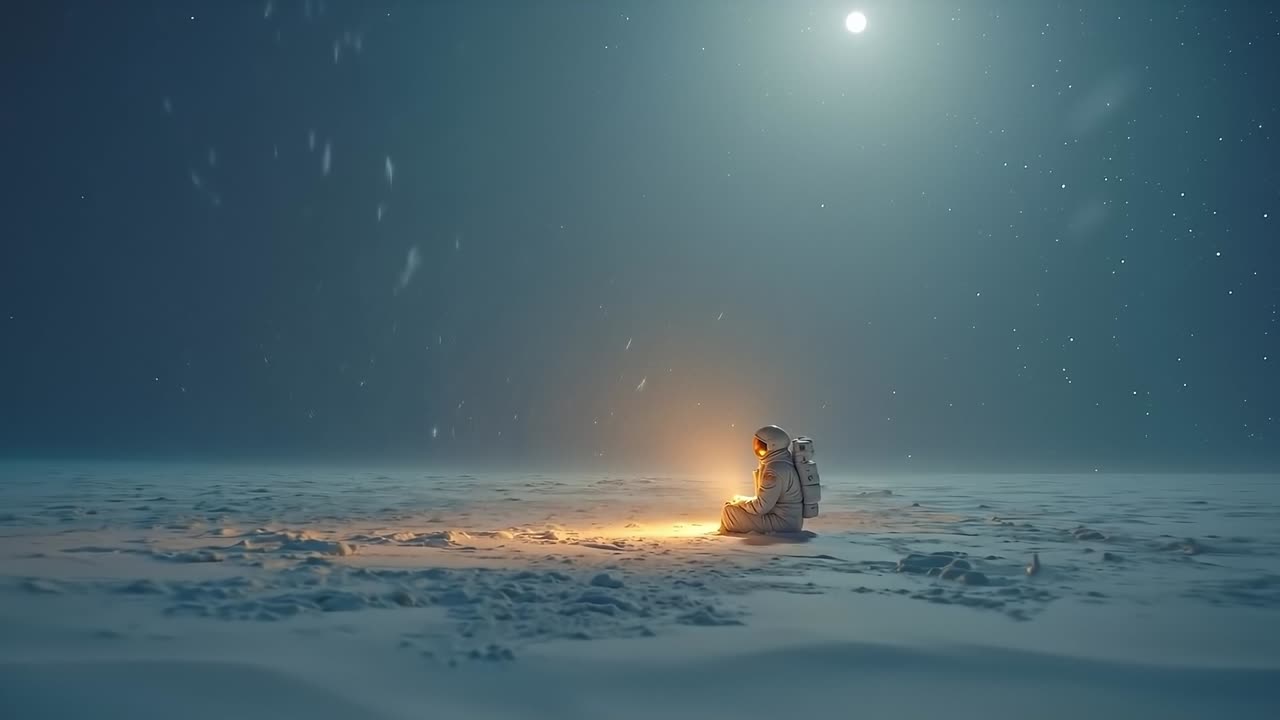 A man sitting on the moon looking at the moon