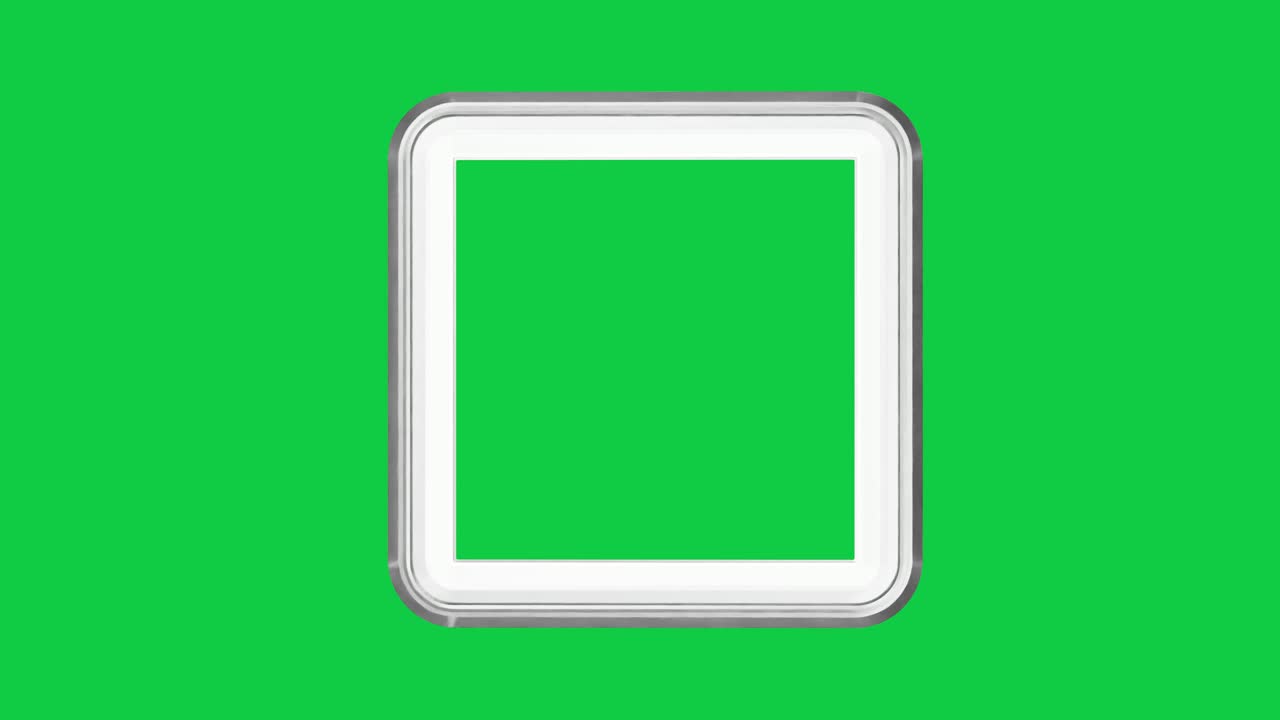 Cadre argenté 3D en rotation sur fond vert