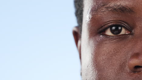 closeup, man and eye with optometry