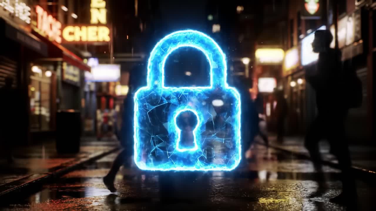 Glowing Padlock in Night City