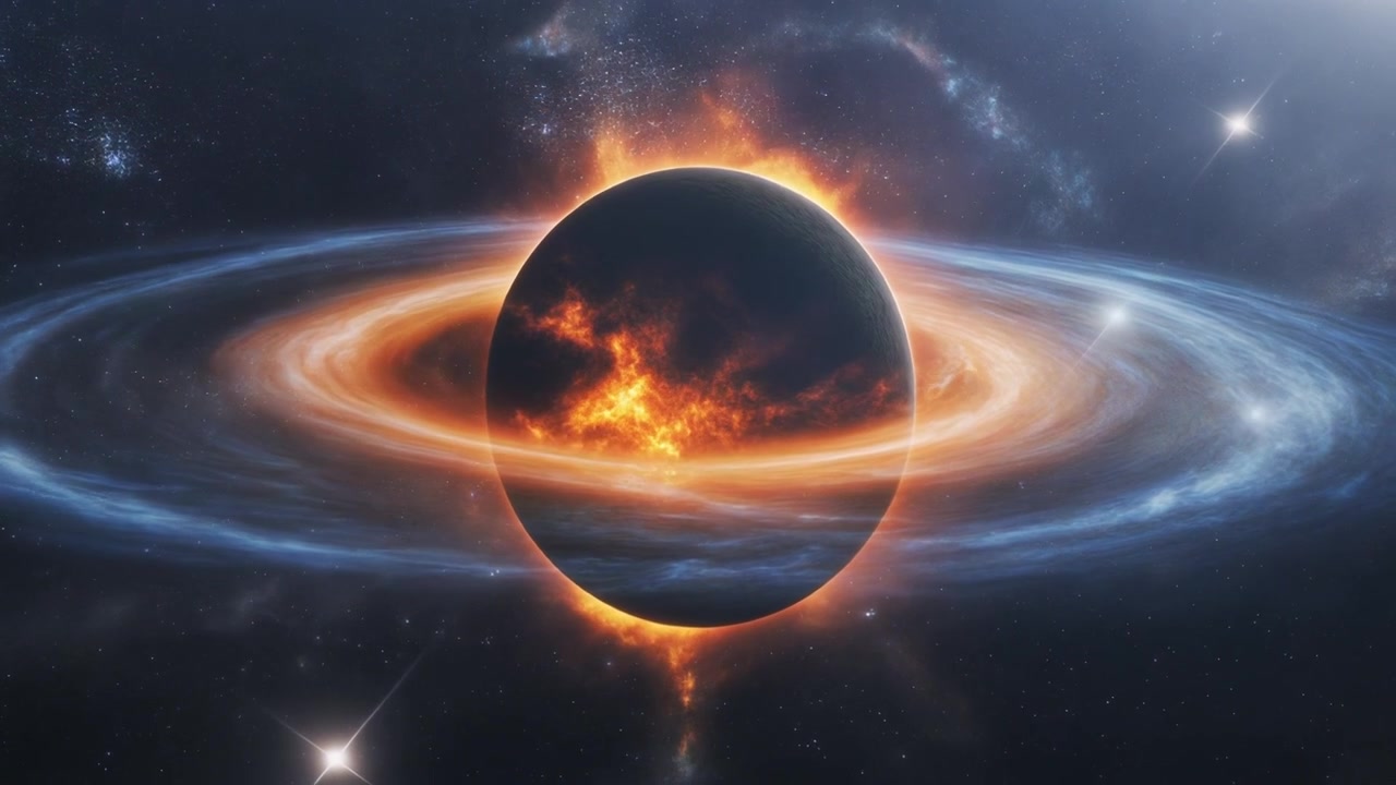 Glowing Planet with Rings in Deep Space