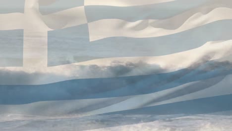 Composición-Digital-De-Ondear-La-Bandera-De-Grecia-Contra-Las-Olas-En-El-Mar