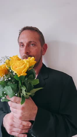 hombre con rosas amarillas