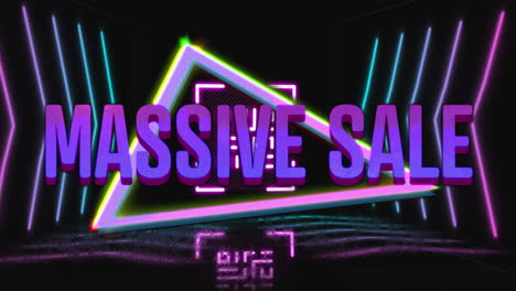 animation of massive sale text over shapes on black background