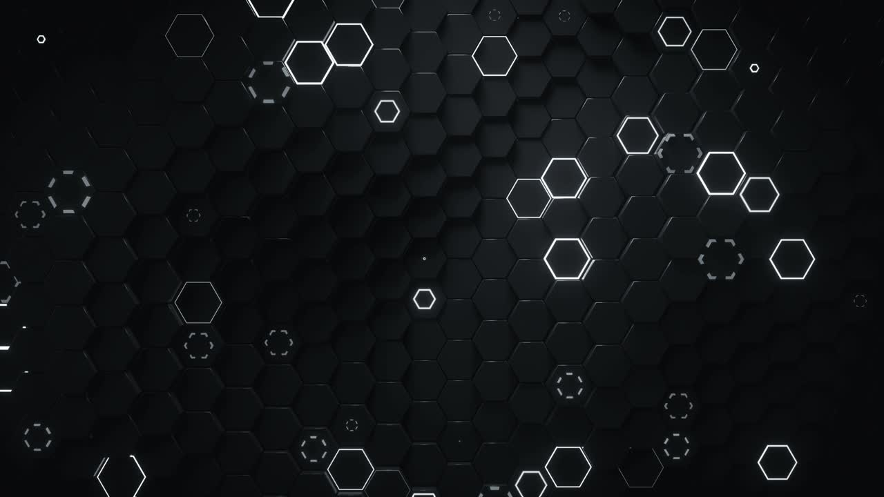 patrón futurista con hexágonos negros bucle sin costuras animación de renderizado en 3d