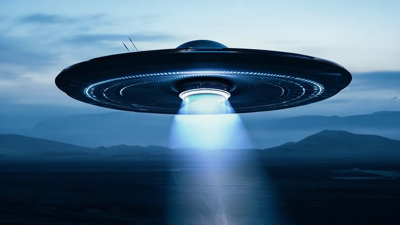UFO Hovering Over a Desert Landscape