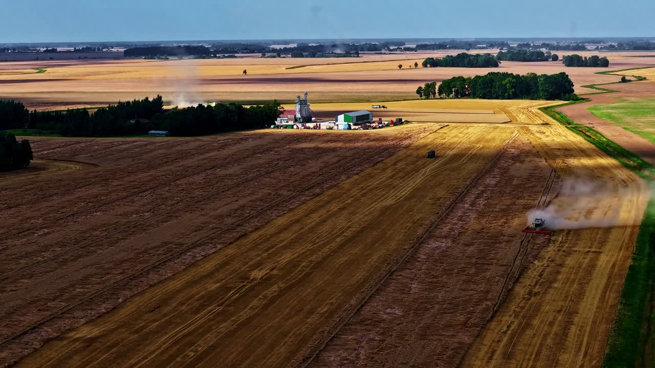 Harvesting season combine harvest agriculture crop field timelapse, rural