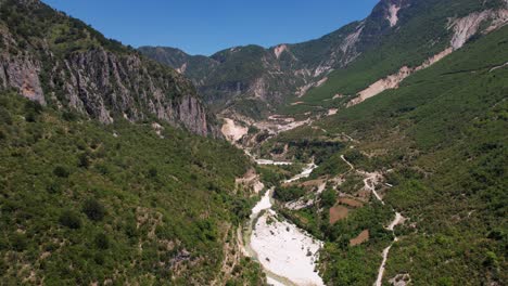 beautiful valley with river streaming between mountains with lush vegetation in albania