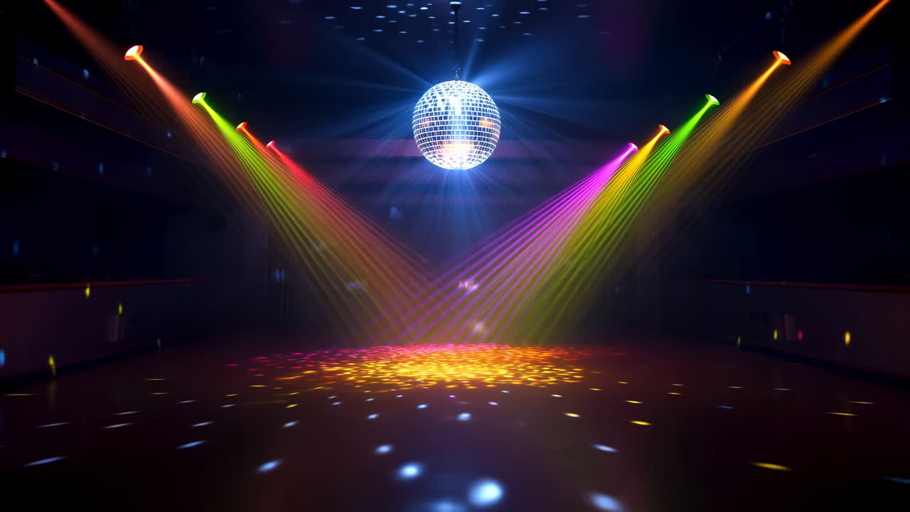 Spettacolo di luci dinamico con sfera stroboscopica e faretti colorati