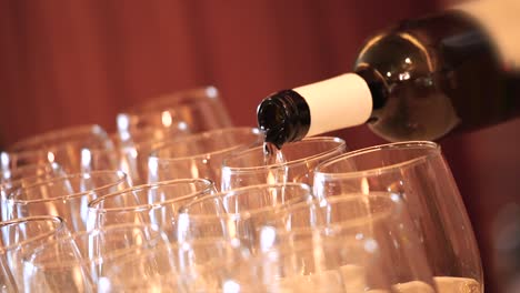 pouring red wine from bottle into classic wine glass