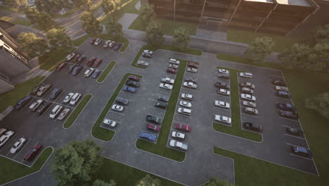 vista aérea de un estacionamiento completo