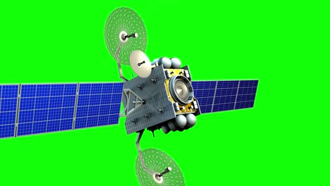 satélite artificial ficticio en pantalla verde, animación en 3d