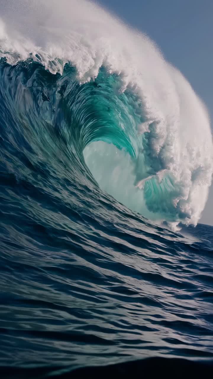A mesmerizing video capturing powerful ocean waves under a clear sky, showcasing nature's beauty